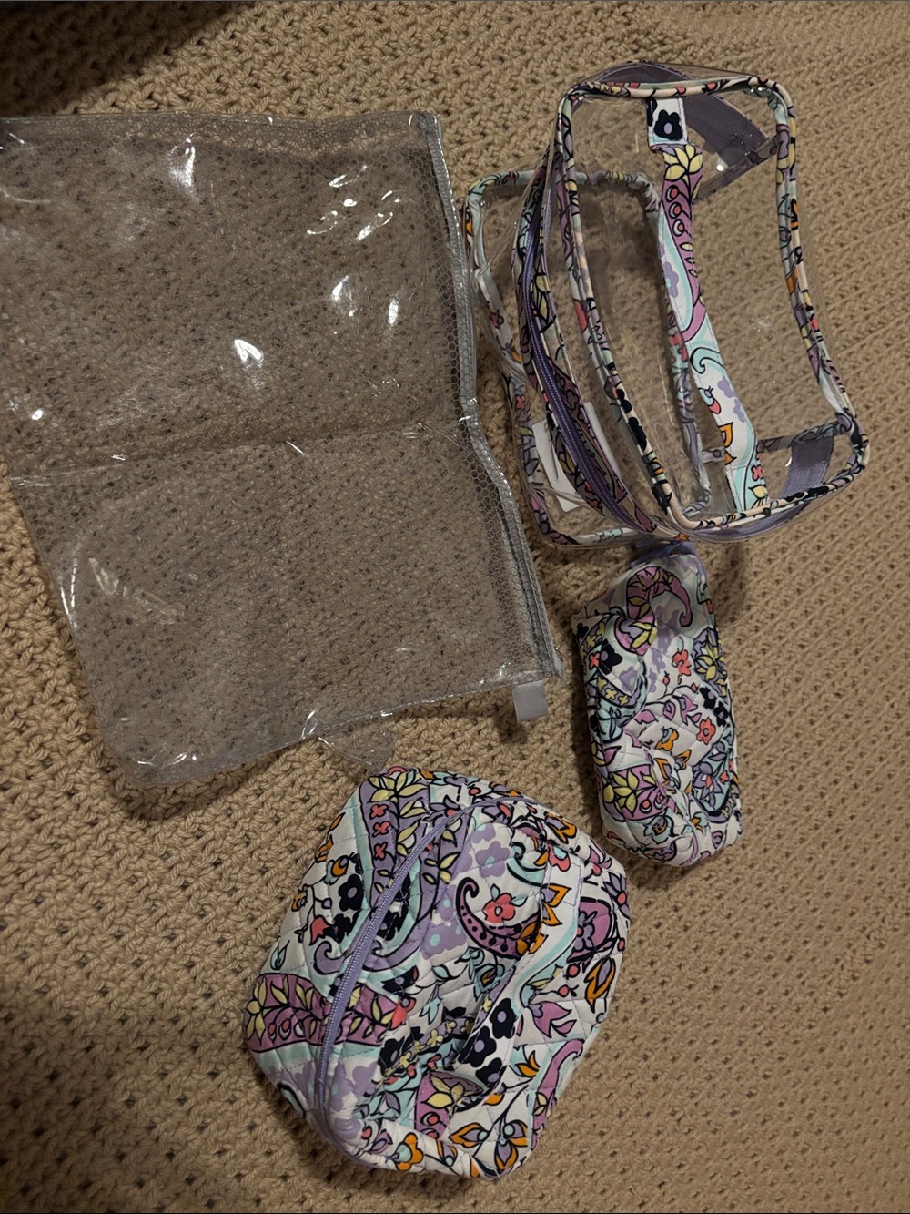 Vera Bradley Floral Paisley Cosmetic Set in Lavender, Yellow, Green